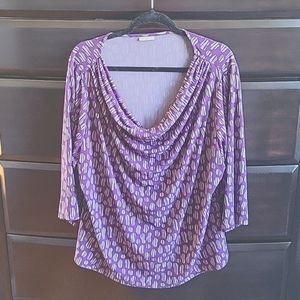 3/$12 Silky  purple and Gray cowel neck blouse, not marked size -probably 1x.
